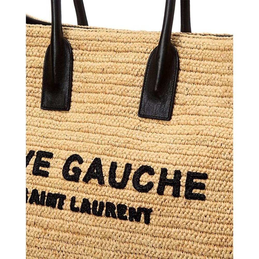 Saint Laurent Rive Gauche Raffia & Leather Tote, Brown - Picture 3 of 4